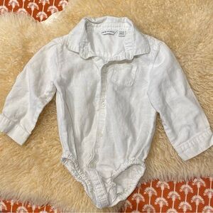 JANIE AND JACK White Long-Sleeve Baby Bodysuit linen blend